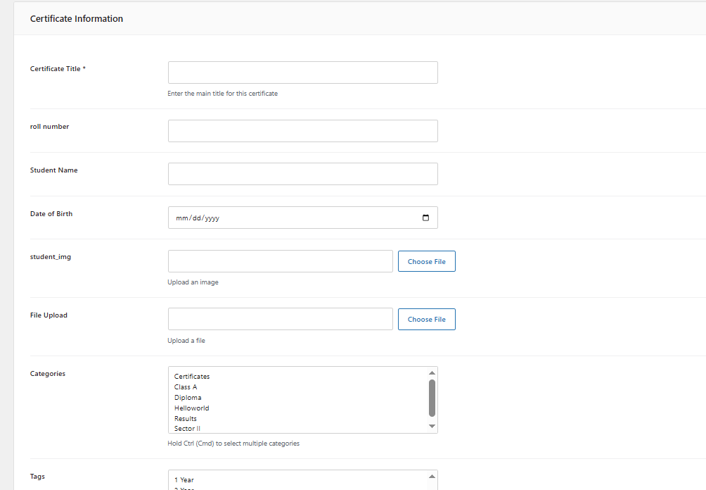 Add Student Certificates